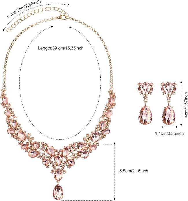 Hicarer Bridal Teardrop Cluster Crystal Jewelry Set for Women Necklace Earrings Wedding