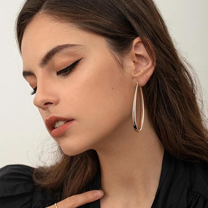Gacimy Chunky Hoop Earrings for Women, 14K Gold Plated Oval Hoop Earrings with 925 Sterling Silver Post
