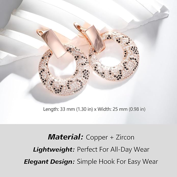 Rose Gold Hoop Earrings for Women, 925 Silver-Plated Thickened Hypoallergenic Earrings, CZ Black Gemstone-Inlaid Earrings - Women's Fashion Jewelry