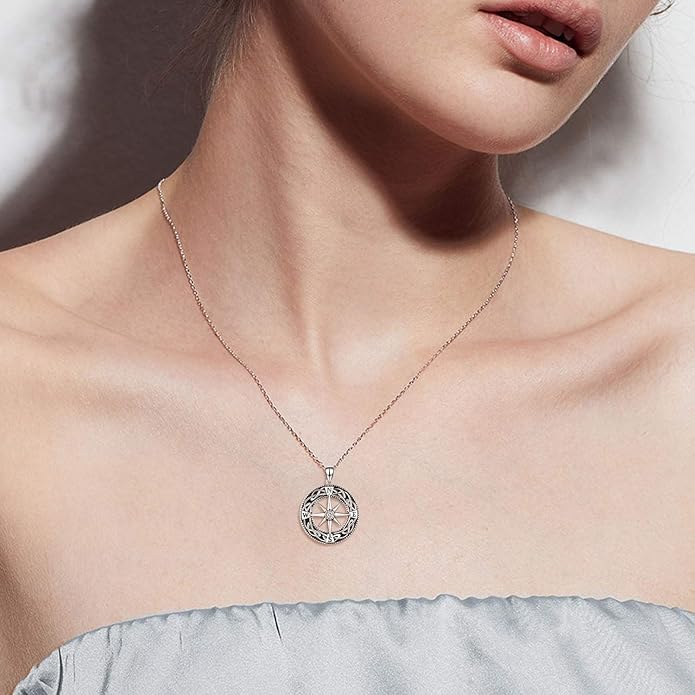 Compass Necklace Sterling Silver Celtic Knot Necklace Graduation Friendship Talisman Travel Necklace Inspirational Graduation Gift Jewelry Gifts for Women Girls