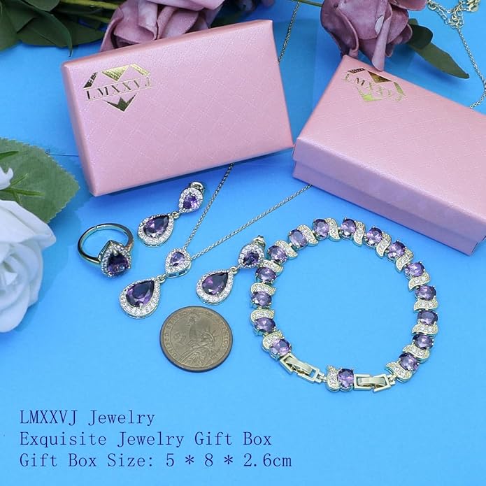 LMXXVJ Teardrop Jewelry Set for Women，Necklace Earrings Adjustable Ring Bracelet Set Fashion Formal Platinum/Gold/Rose Gold Jewelry Gift Girl/Mom/Wife/Grandmother/Best Friend/Aunt
