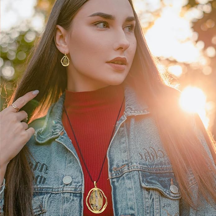 Madison Tyler Gold Plated Jewelry Set for Women | Silver Teardrop Pendant Necklace Trendy | Long Necklace with Snake Chain | Fashion Dangle Earring Set