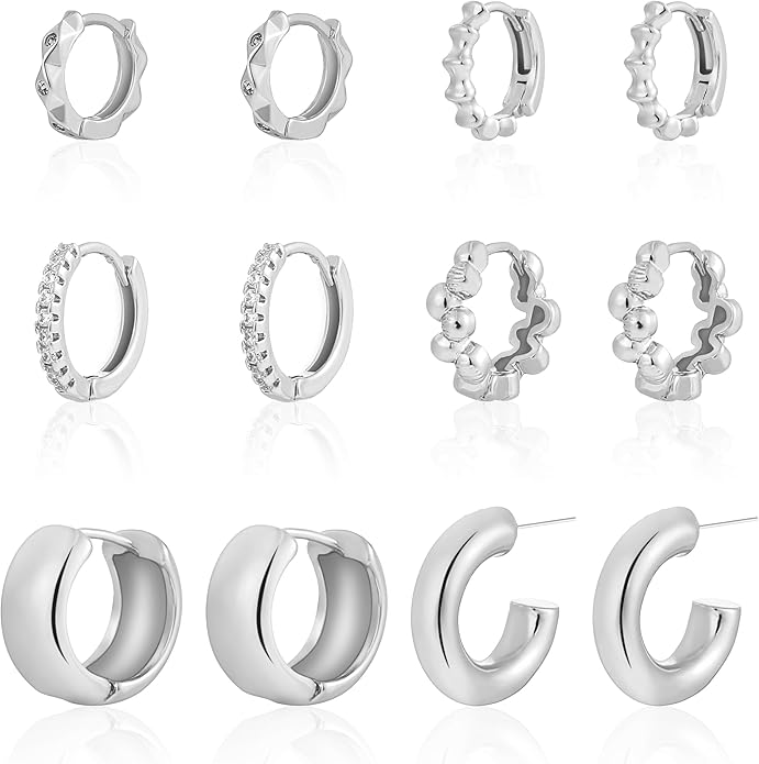 6 Pairs Gold Hoop Earrings Set for Women, 14K Gold Plated Small Huggie Hoops Earrings Hypoallergenic, Lightweight Tiny Cartilage Piercings Earrings Jewelry for Women Gifts.