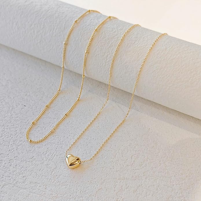 OGD Heart Necklace for Women, 14K Gold Plated Layered Tiny Puffy Heart Pendant Necklace Cute Chunky Heart Choker Necklace Simple Gold Necklace Jewelry for Women Trendy Gift