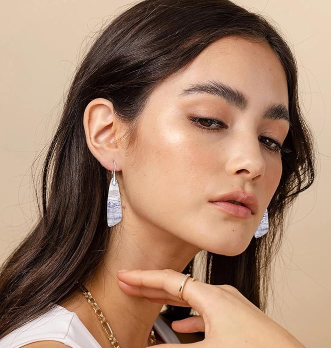 Natural Stone Earrings for Women Boho Triangles Dangle Drop Earrings