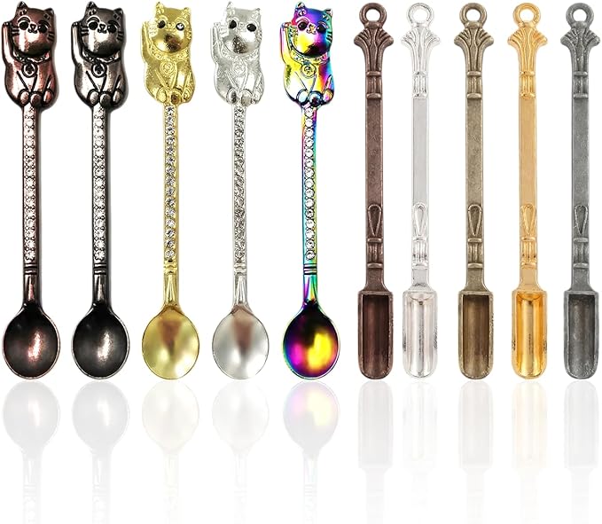 10 Pcs Mini Spoon Keychain, Metal Tiny Shovel Spoons for Home Kitchen Spices, Necklace Charms Pendants Diy Craft Making