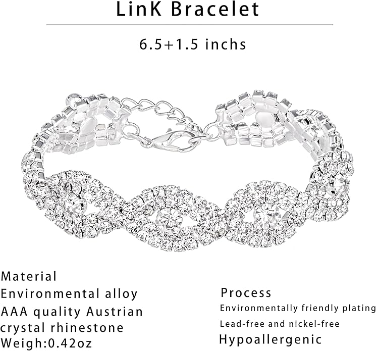 3/4 Pieces Women Jewelry Set Artificial Rhinestone Crystal Bride Statement Choker Necklace Tiara Crown Link Bangle Bracelet Teardrop Dangle Earrings Set