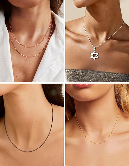 ChainsHouse Snake Chain Necklace for Women 1.2mm, 14-30" Adjustable with 5cm Extender for Pendants Lockets, Rose Gold/Stainless Steel/Black/14K Gold Hypoallergenic Dainty Jewelry Gift