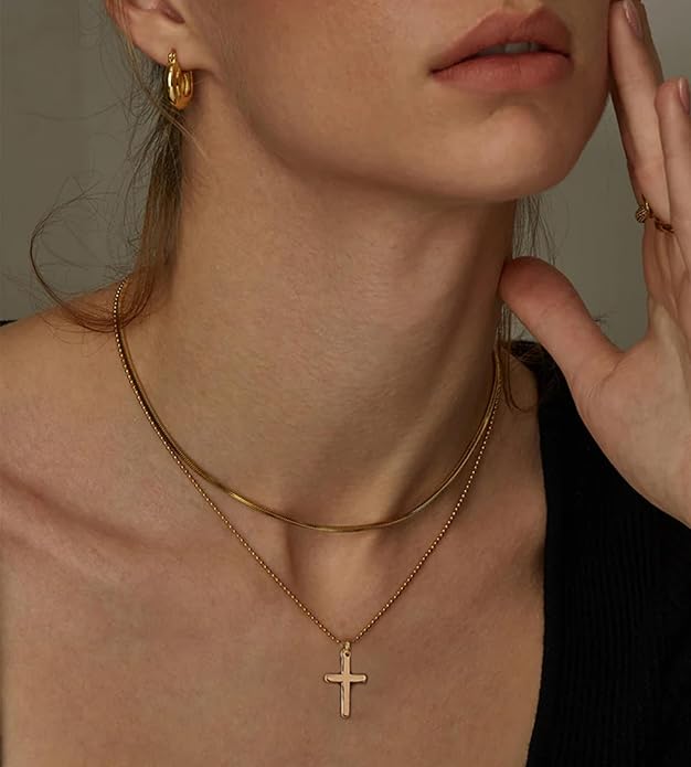 YEEZII Layered Gold Necklaces for Women Trendy, 3 Pcs 14K Gold Plated Choker Paperclip Box Chain Necklace, Stackable Women's Gold Pendant Necklaces Jewelry Set
