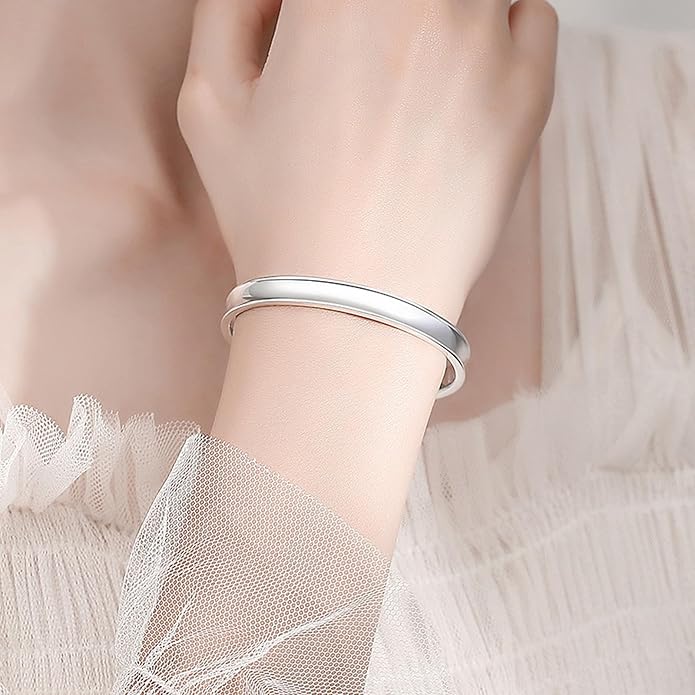 Chunky Bangle Bracelet for Women 925 Sterling Silver Bracelets Handmade Cuff Bangle Bracelets Adjustable Jewelry Fashion Simple Open Bangles