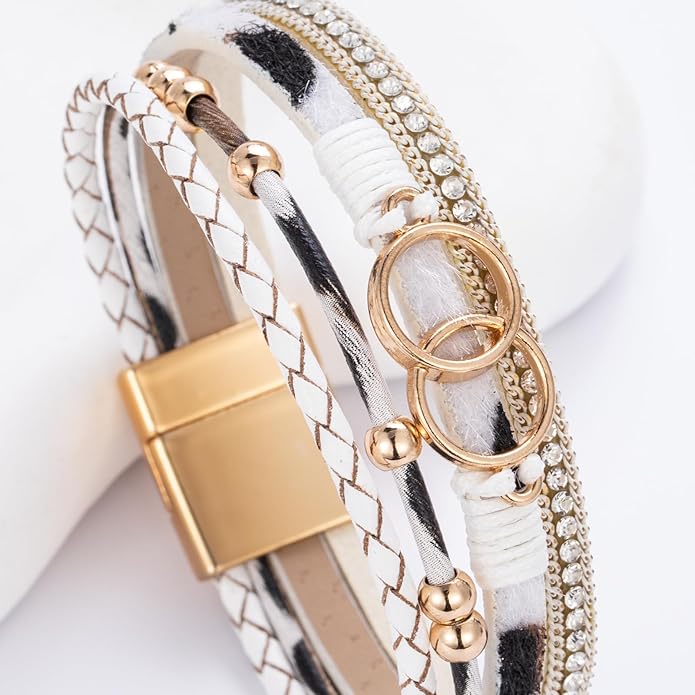 FANCY SHINY Boho Leather Wrap Bracelet Stackable Infinity Chunky Cuff Bracelets Western Hippie Outfits Jewelry Valentine Gifts for Women