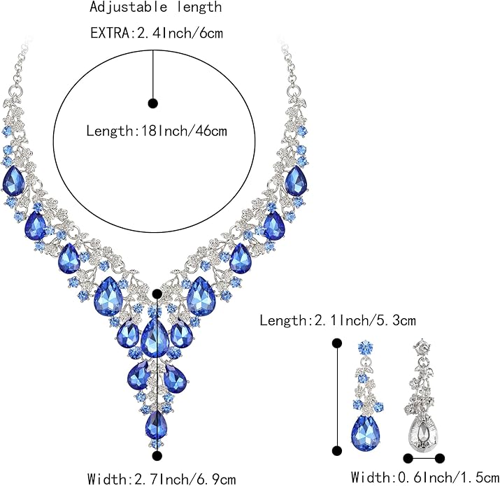 BriLove Women's Wedding Bridal Austrian Crystal Teardrop Flower Cluster Statement Necklace Dangle Earrings Jewelry Set for Party Prom