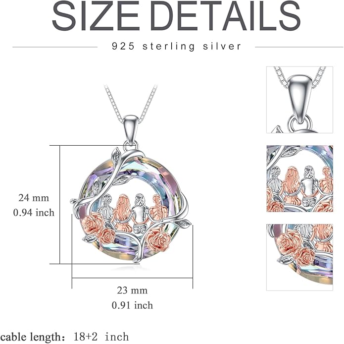 TOUPOP Sisters Gifts from Sister Necklace Sterling Silver Rose Flower with Crystal Jewelry Valentines Day Birthday Gifts for Women Best Friend Friendship
