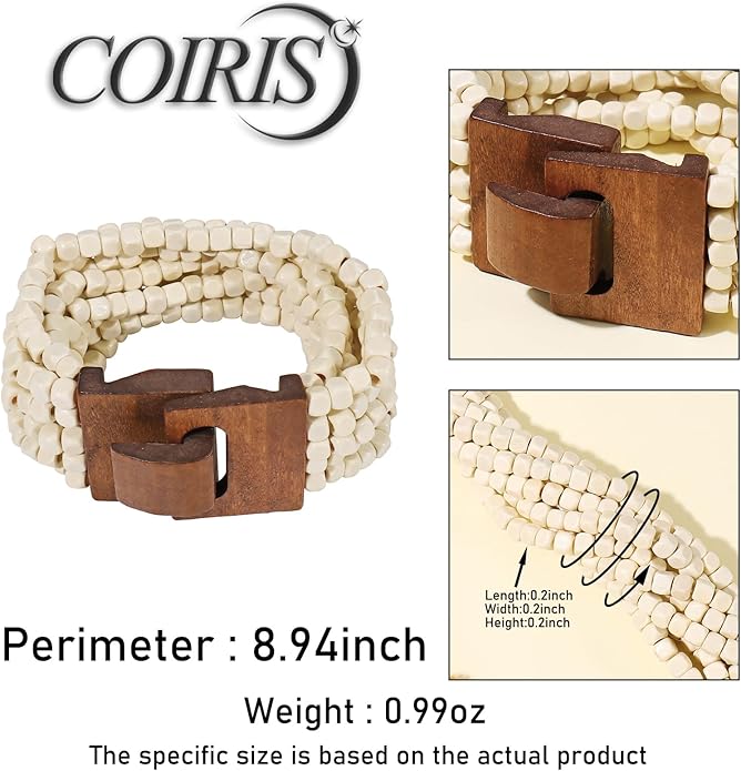 Coiris Boho Bangle Bracelets for Women Wooden Beaded Bracelets Chunky Bohemian Beach Bracelets Jewelry for Women