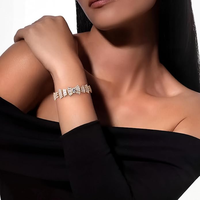 14K Gold Plated Women’s Tennis Bracelet – Sleek CZ Line Bracelet, Fits 6.0"–7.2" Wrist – Sparkly Everyday Jewelry Gift, Contemporary Tennis Bracelets for Women
