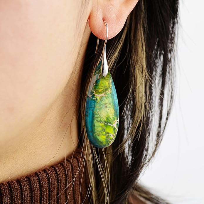 SELOVO Stone Fishhook Dangle Drop Earrings Statement Earrings for Women Stone