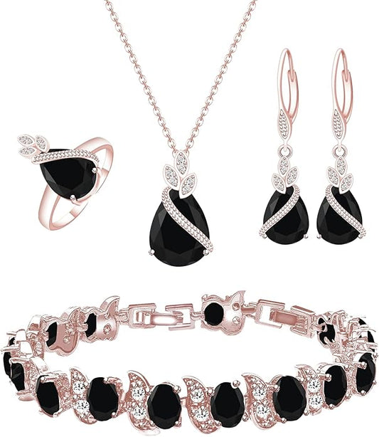 GZWHD Jewelry Set for Women CZ Earrings Necklace Ring Bracelet Set Prom Party Wedding Jewelry Gift for Mother Friend Wife