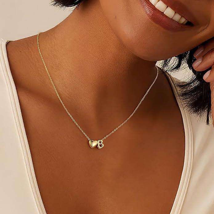M MOOHAM Valentines Gifts for Kids Her - Heart Initial Necklaces for Women Girls 14K Gold Plated Tiny Heart Necklace Jewelry for Kids Personalized Birthday Gifts for Teen Girls Trendy