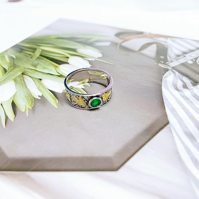 Women Tree of Life Lucky Flower Wide Band Ring Gold Pink Opal Green Enamel Resin Plated Dainty Tree Rhinestone Statement Thumb Index Full Finger Chunky Ring Party Crystal Vintage Jewelry