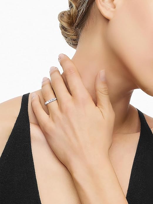 D Color VVS1 Clarity Moissanite Hand Setting Eternity Rings for Women, Solid 925 Sterling Silver Rhodium Finish, Stackable Ring, Wedding Birthday Valentines Anniversary Mothers Day Ideal Gift for Her