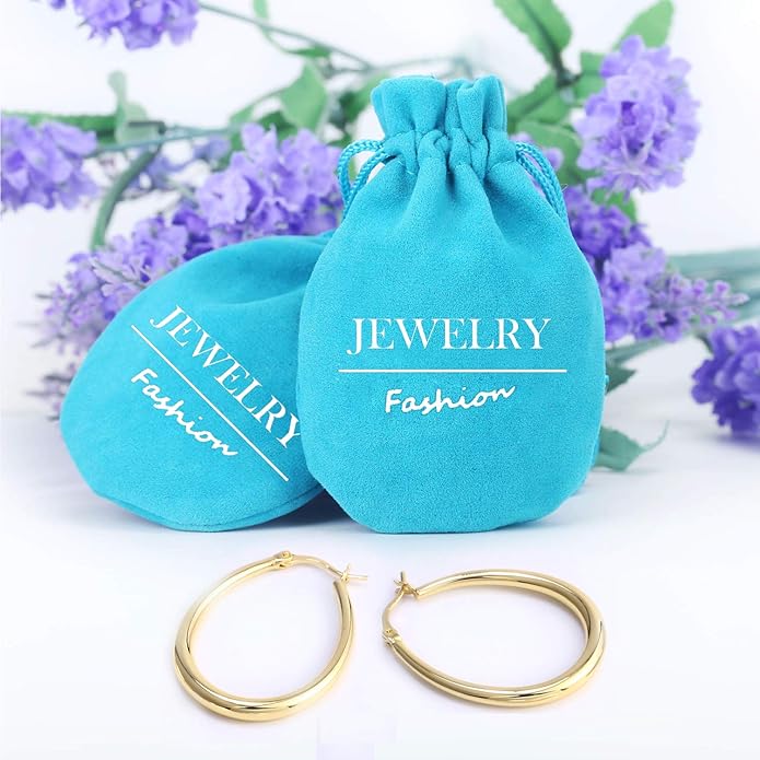 Silver Oval Hoop Earrings Hypoallergenic 14K Gold Plated Sterling Silver Lightweight Oval Hoop Earrings for Women Gilrs