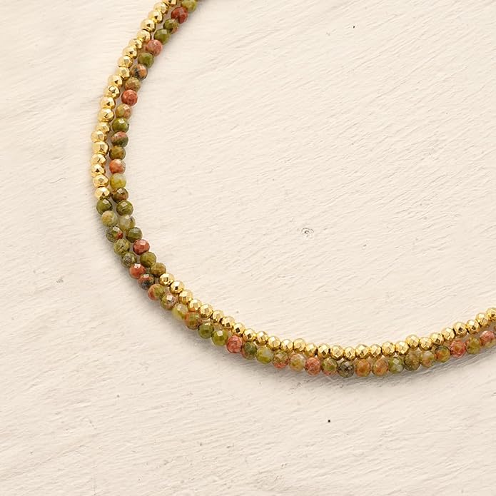 MYEARS Women Beaded Bracelet Gold Double Layer Gemstone 14K Simple Dainty Handmade Chain Everyday Boho Beach Jewelry