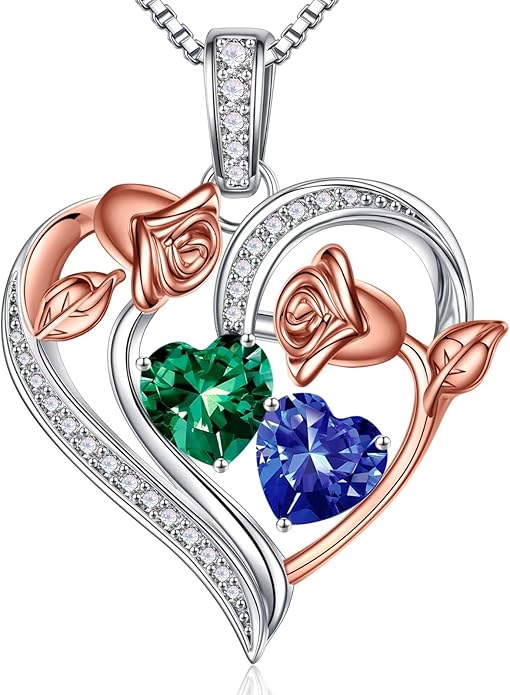 Iefil Valentines Day Gifts for Her - 925 Sterling Silver Rose Heart Necklace, Birthstone Jewelry, Anniversary Birthday Gifts for Wife Girlfriend Mom Daughter
