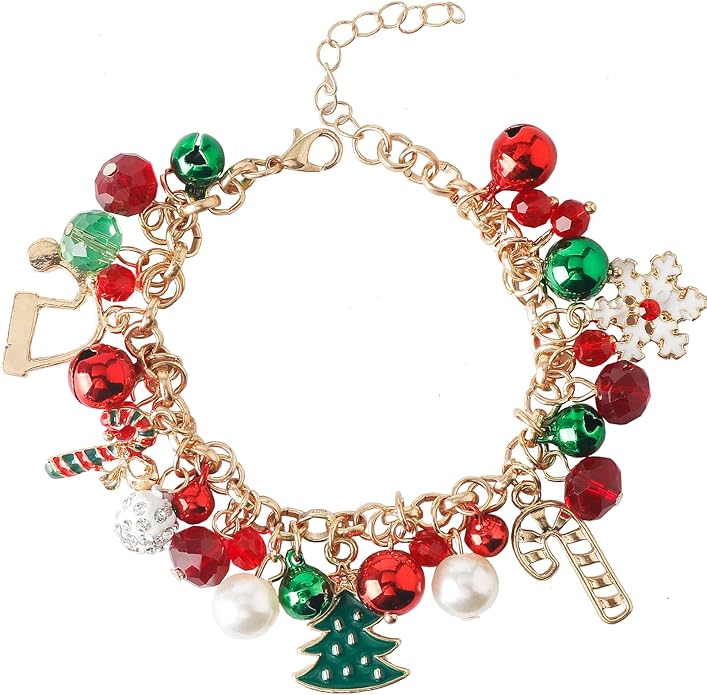 DS Christmas Jingle bell Charm Bracelets for women girls,cute cartoon bell beaded bracelets Stainless Steel Bangle with birthday Gift box,Adjustable jewelry Suitable for boys holiday cosplay gifts