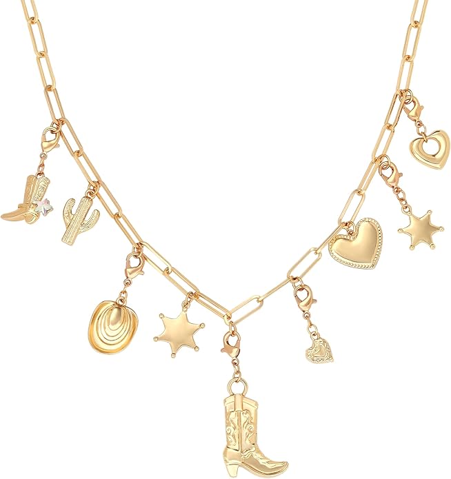 MISS RIGHT Dainty Gold Evil Eye Hamsa Hand Coin Lucky Charm Pendant Necklace for Women Trendy Vintage Paperclip Chain Sun Moon Clover Flower Chunky Charm Necklace Jewelry Gifts
