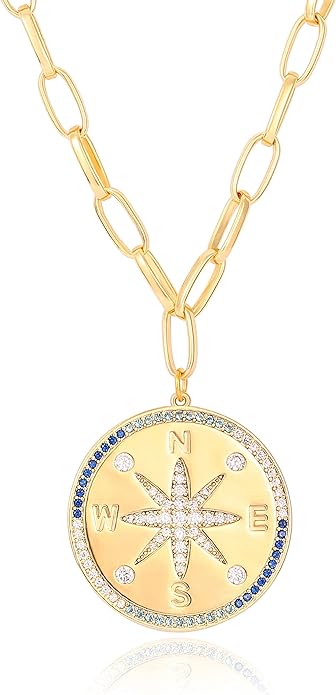 Aobei Pearl 18K Gold Plated Moon Star Lion Evil Eye Love Heart Cross Pendant Necklace Medallion Paperclip Chian Choker Layering Jewery for Women