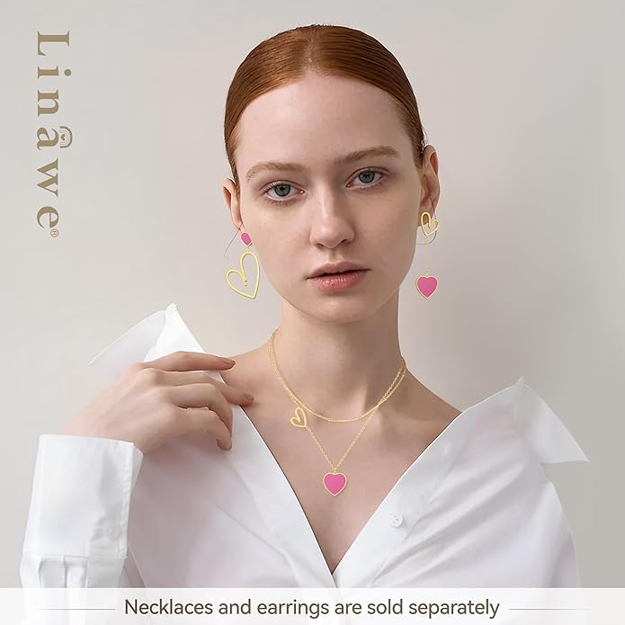 Linawe Layered Choker Heart Pendant Necklace for Women Trendy, Gold/Silver/Rose Gold Chain Stainless Steel Stacked Necklaces, Double Heart Necklace Y2K Preppy Jewelry