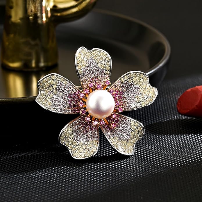 Rhinestone Flower Brooch Austrian Crystal Flower Pin 18k Gold Plated Floral Brooch Lapel Pin Jewelry Mother's Day Birthday Gifts for Mom Wife