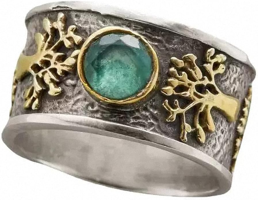 Women Tree of Life Lucky Flower Wide Band Ring Gold Pink Opal Green Enamel Resin Plated Dainty Tree Rhinestone Statement Thumb Index Full Finger Chunky Ring Party Crystal Vintage Jewelry