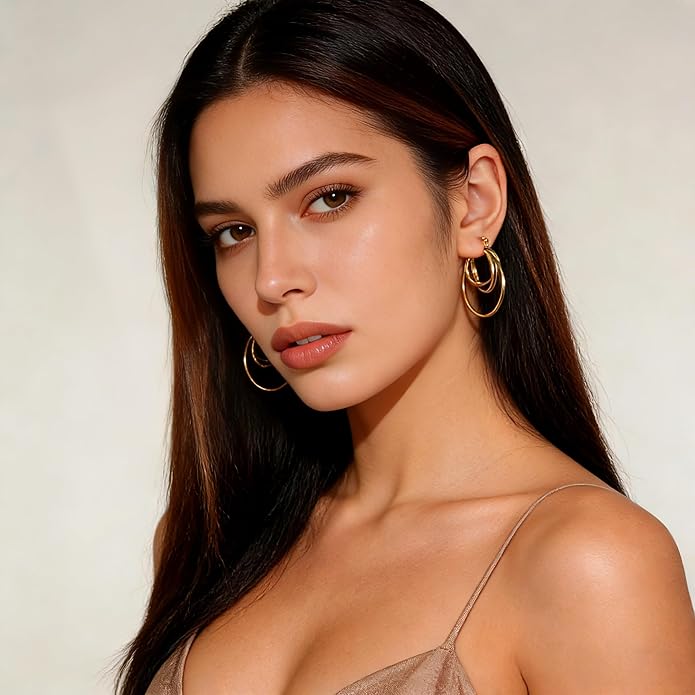 Layered Gold Hoop Earrings for Women 18K Gold Plated Triple Hoops Thin Intertwined Hoop Chic Statement Jewelry