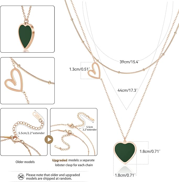 Linawe Layered Choker Heart Pendant Necklace for Women Trendy, Gold/Silver/Rose Gold Chain Stainless Steel Stacked Necklaces, Double Heart Necklace Y2K Preppy Jewelry