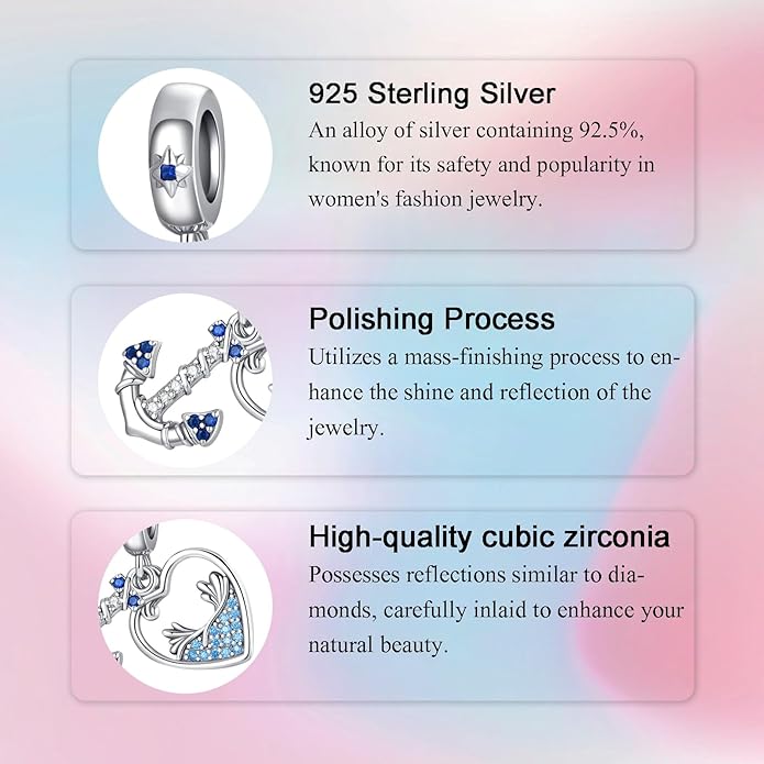 Birthday Fashion Love Heart Dangle Charm 925 Sterling Silver Charms fits Bracelets and Necklace Pendant Bead Charms Jewelry Present for Women Family Friends