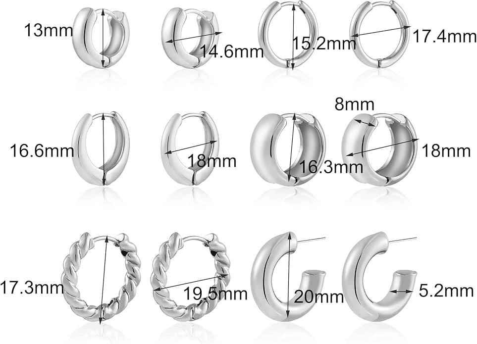 Wgoud 6 Pairs Gold Hoop Earrings Set for Women, 14K Gold Plated Hypoallergenic Lightweight Chunky Open Huggie Hoops Earrings Jewelry for Gifts.