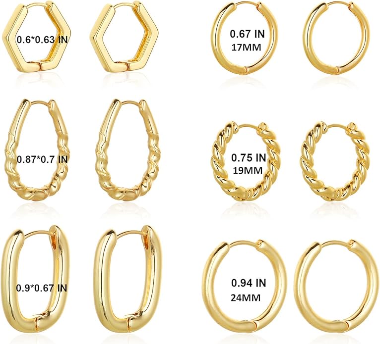 Wgoud Chunky Hoop Earrings Set 14K Gold Plated Hoop Earrings for Women Hypoallergenic, Thick Twisted Huggie Hoops Earring Set