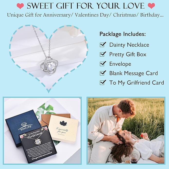 EPIRORA Sterling Silver Cubic Zirconia Love Knot Pendant Necklace for Women, Graduation Birthday Christmas Jewelry Gifts for Friends/Wife/Sister/Daughter/Mom