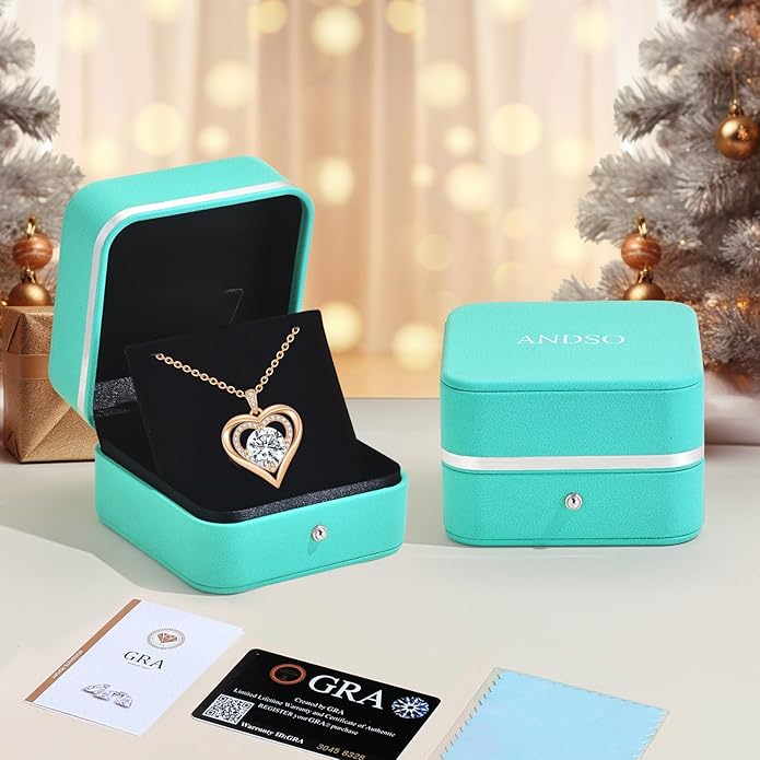 Valentine's Day Gift Moissanite Heart Pendant Necklaces for Women, 925 Sterling Silver Necklace Engraved with 'I LOVE YOU', Ideal Anniversary Birthday Jewelry Gifts for Mom Wife Girlfriend Daughter Her