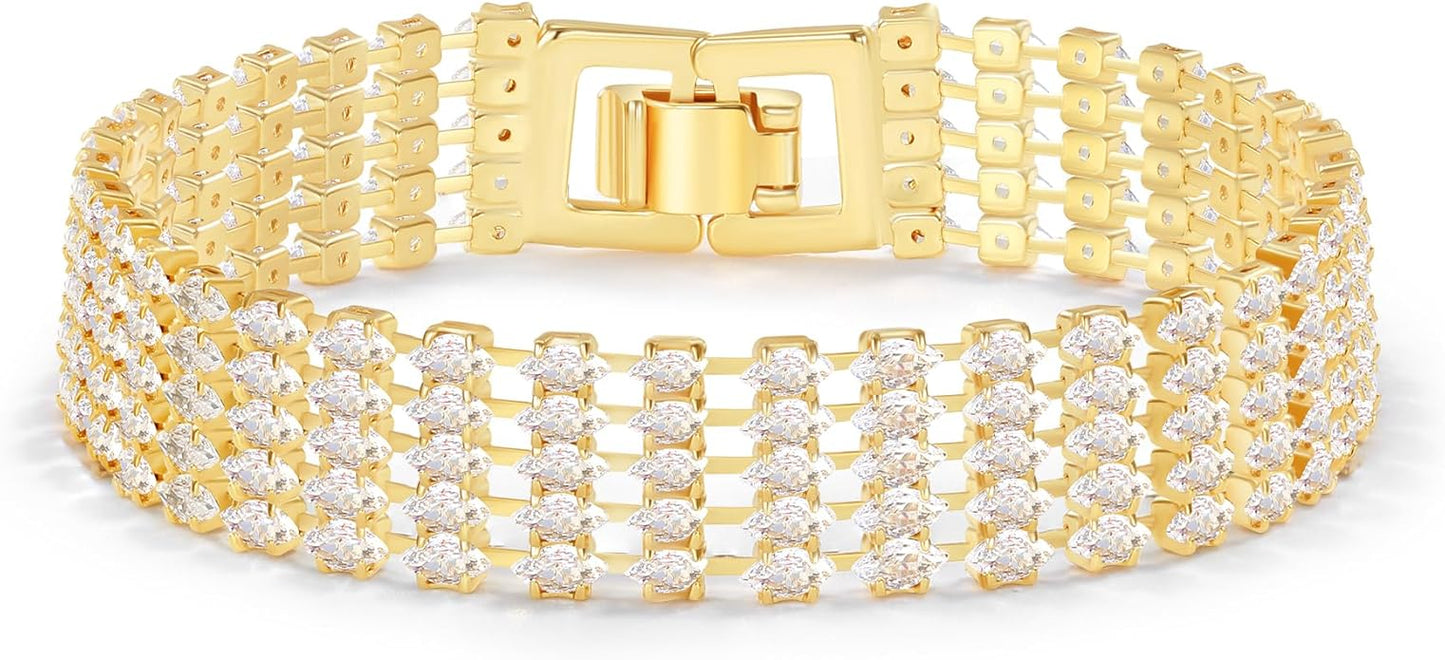14K Gold Plated Women’s Tennis Bracelet – Sleek CZ Line Bracelet, Fits 6.0"–7.2" Wrist – Sparkly Everyday Jewelry Gift, Contemporary Tennis Bracelets for Women