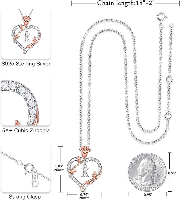 Iefil Valentines Day Gifts for Her - 925 Sterling Silver Heart Initial Necklace, Anniversary Birthday Gifts for Women, Jewelry Gift for Wife Girlfriend