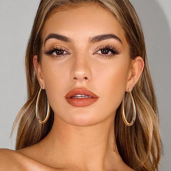 Gacimy Chunky Hoop Earrings for Women, 14K Gold Plated Oval Hoop Earrings with 925 Sterling Silver Post