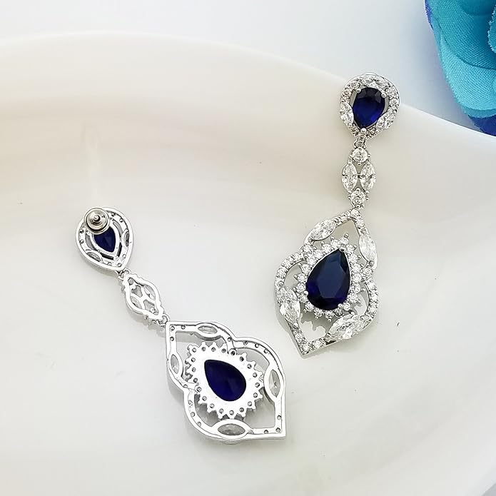 SELOVO Wedding Teardrop Dangle Earrings Silver Tone Vintage Chandelier Earrings Zircon