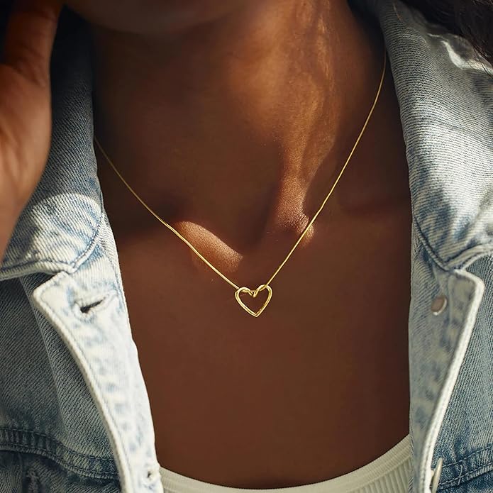 LOVECOM Valentines Gifts S925 Sterling Silver Heart Necklace for Women Dainty 14k Gold Plated CZ Infinity Double Cross Star Pendant Choker Necklaces Trendy Bead Chain Jewelry Gifts for Mom Daughter