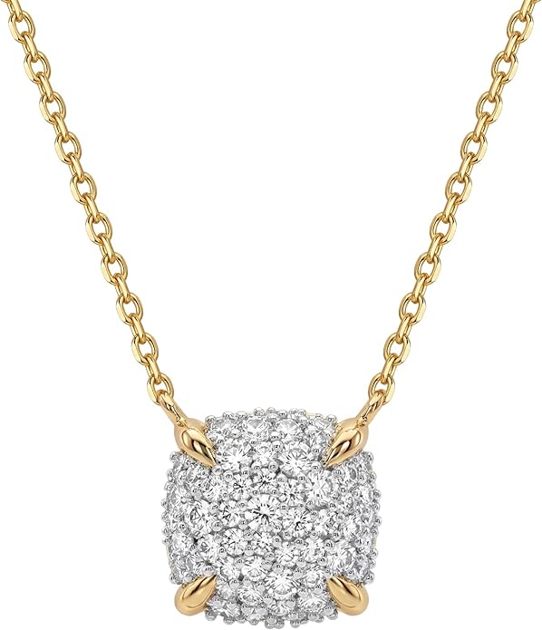 MEVECCO Dainty Gold Necklace For Women 18k Gold Plated Full CZ Pendant Necklace Handmade Necklace Jewelry Everyday Wear