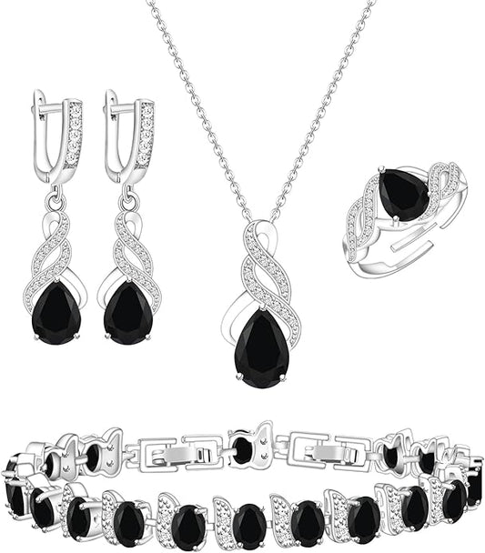 GZWHD Jewelry Set for Women CZ Earrings Necklace Ring Bracelet Set Prom Party Wedding Jewelry Gift for Mother Friend Wife