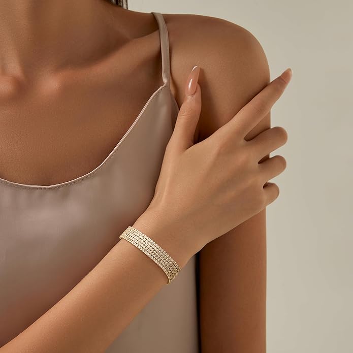 14K Gold Plated Women’s Tennis Bracelet – Sleek CZ Line Bracelet, Fits 6.0"–7.2" Wrist – Sparkly Everyday Jewelry Gift, Contemporary Tennis Bracelets for Women