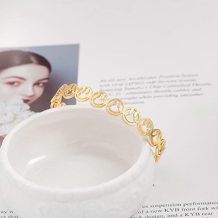 PERNNLA PEARL Dainty Gold Bar Bracelet for Women Simple Delicate Thin Cuff Bangle Hook Bracelet 18K Gold Plated Handmade Minimalist Jewelry