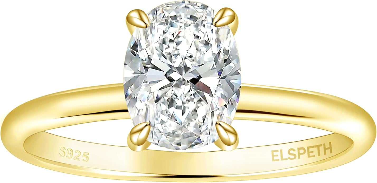 Elspeth 925 Sterling Silver Engagement Ring for Women Oval/Radiant/Pear/Princess/RoundCut Cubic Zirconia Promise Ring Size 4-10